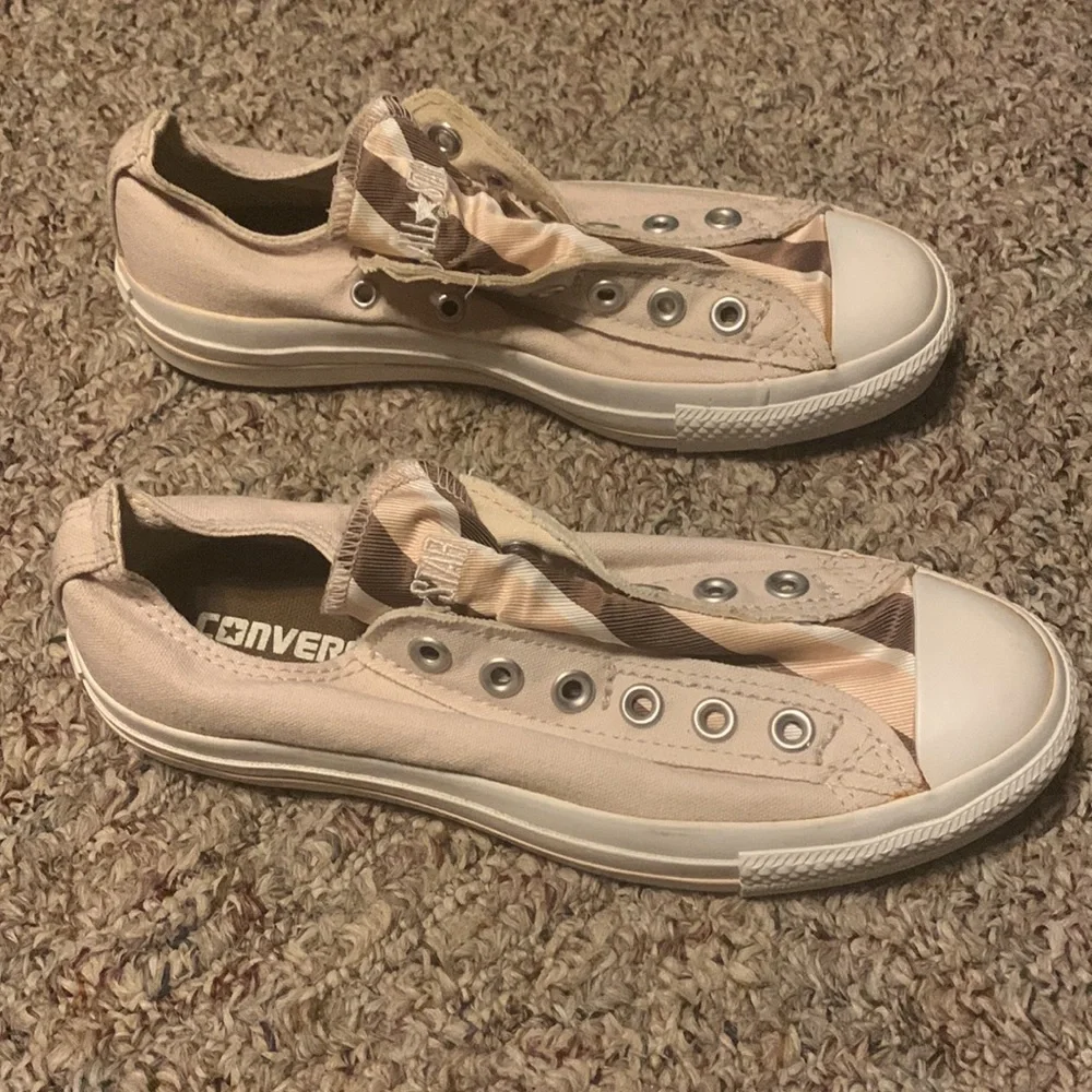 Converse low slip-on No laces Cream with stripe tongue 7 women 5 men Brown/tan - Picture 4 of 10